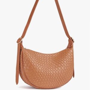 Woven Half-Moon Shoulder Bag in Cognac